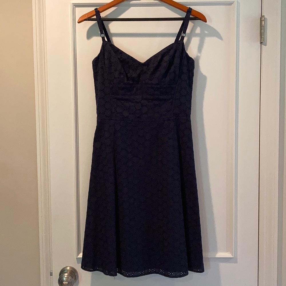 Ticci Tonetto Navy Cotton Eyelet Corset Dress